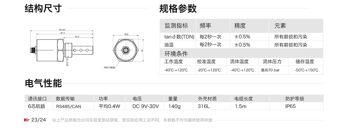 ITD-3 系列油液正切损耗角传感器 结构尺寸及电气性能