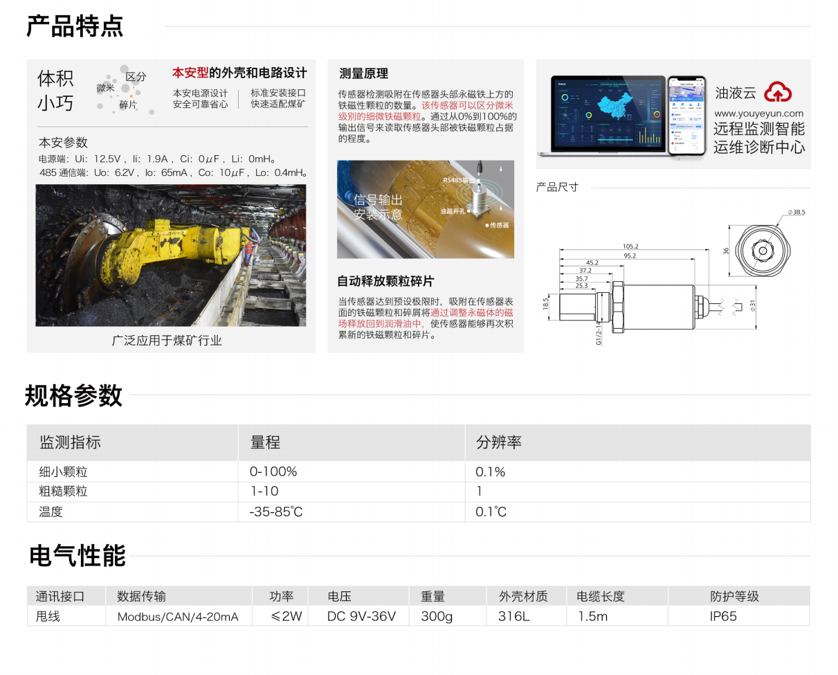 GYM12系列矿用本安型油液金属磨屑传感器 产品特点